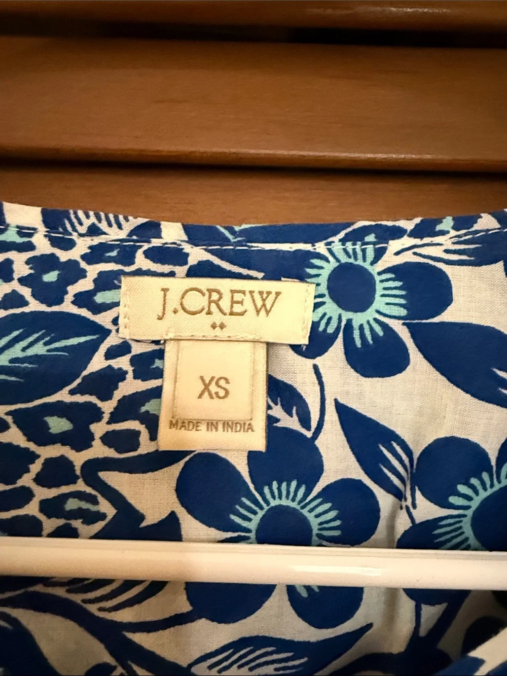 J. Crew Blue and White Floral Embroidered Yoke Tunic Blouse